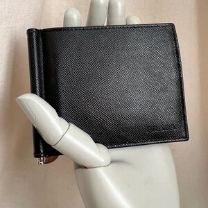 Prada Saffiano Leather Card Holder Wallet Money Clip